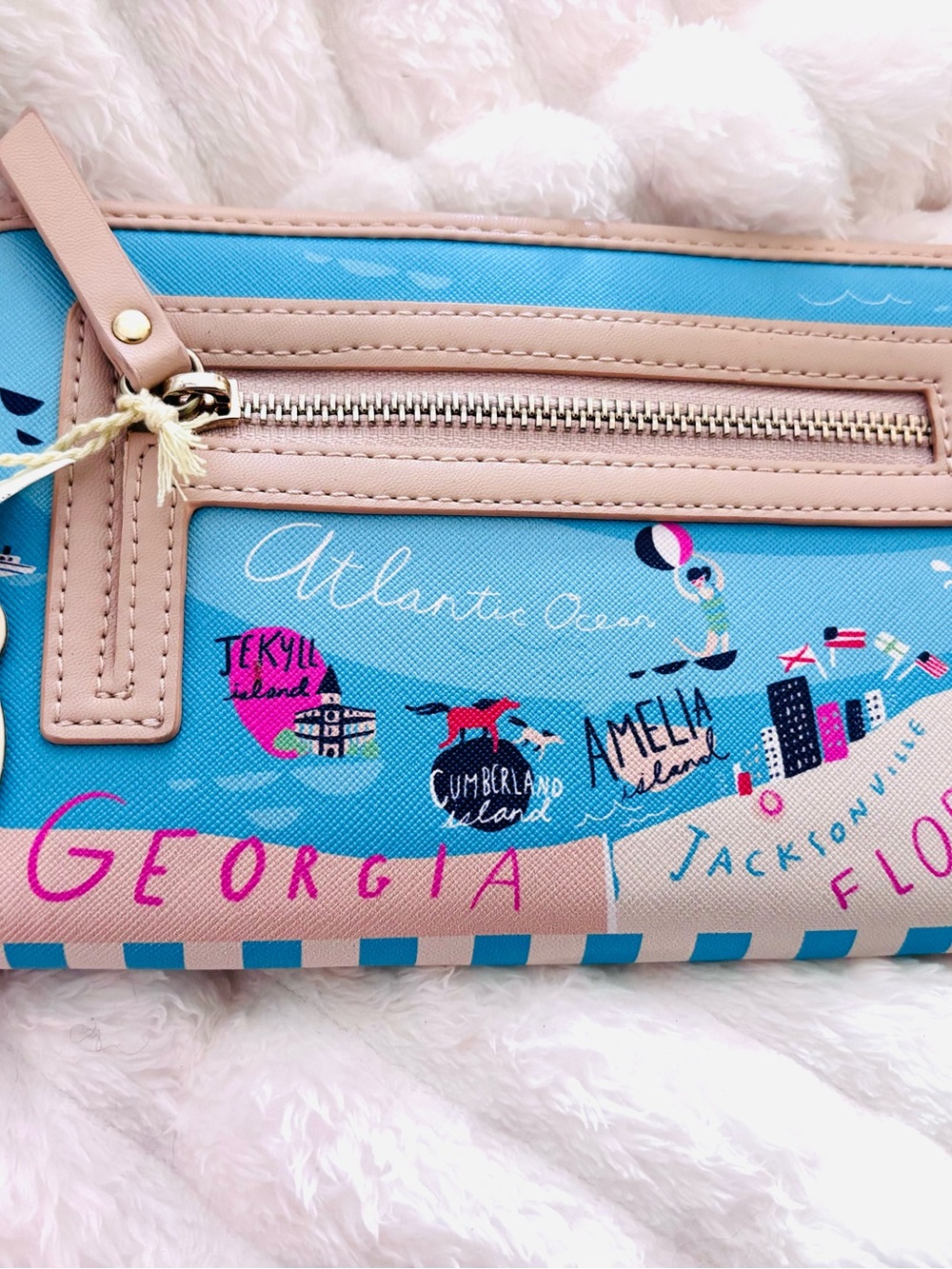 Women’s Coastal Map Print Crossbody Bag in Blue and Pink